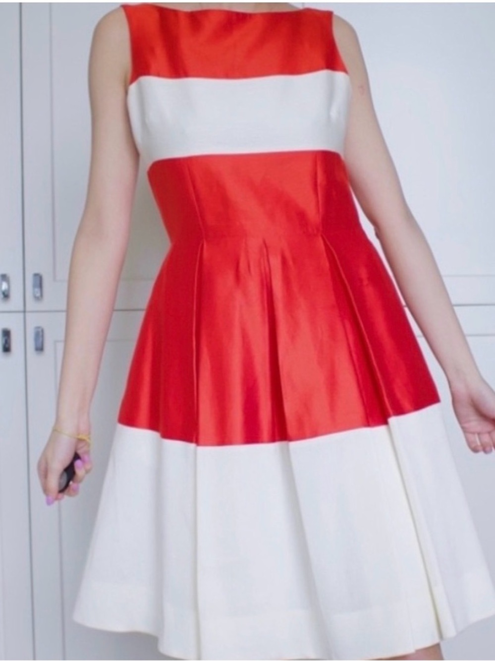 kate spade Red and White Colorblock Fit-and-Flare Mini Dress